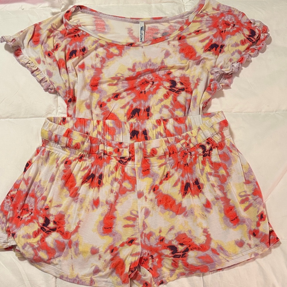 Wallflower Red and Yellow Tie-Dye Short Sleeve Top